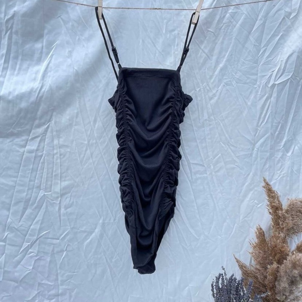 FREE PEOPLE On Your Side scrunched black bodysuit